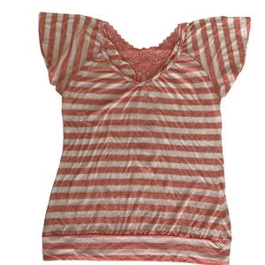 No Boundaries Pink & white stripped short sleeve shirt Size XXL lace embroidery